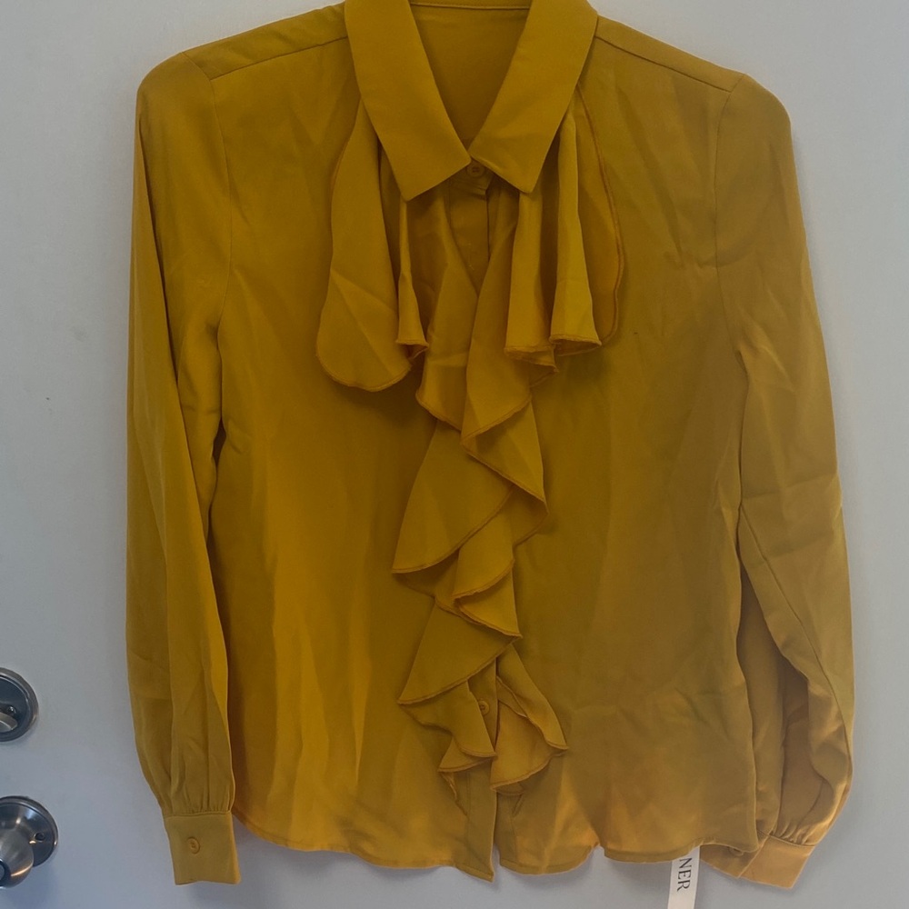 Ruffled Button-Down Blouse in Mustard